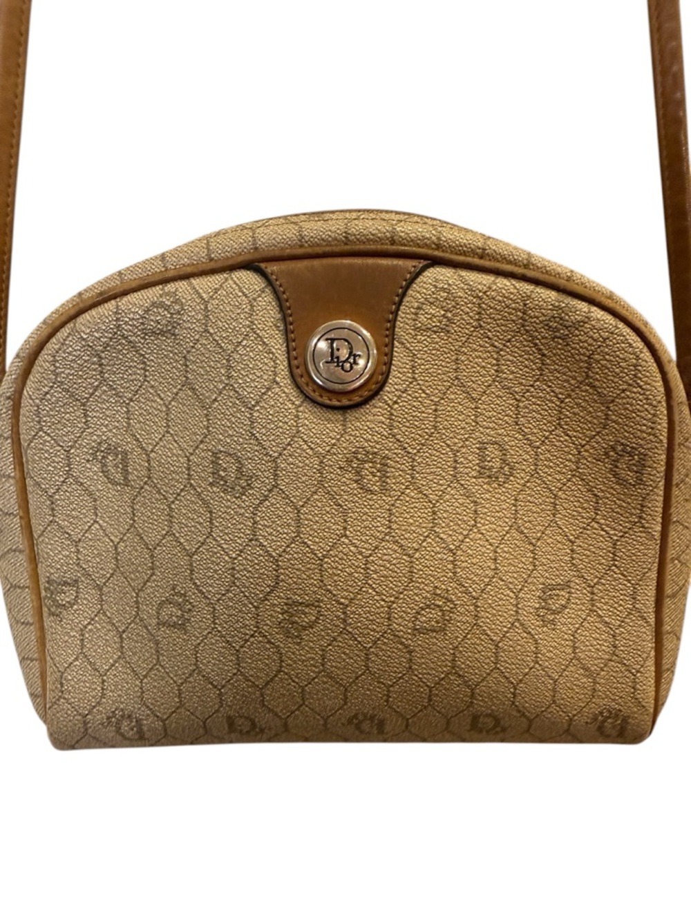Dior Women’s Vintage Honeycomb PVC Leather Cream and Tan Signature Crossbody Bag
